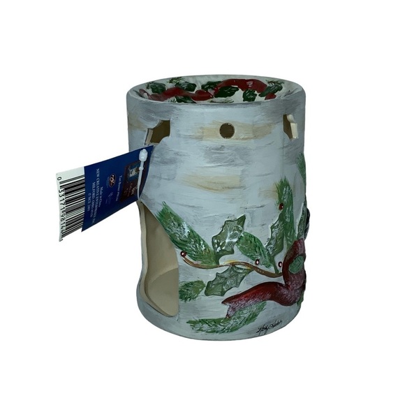 Vintage Wax Warmer Birds Kathy Hatch Tea light Hand painted Holiday White Red - Picture 6 of 15
